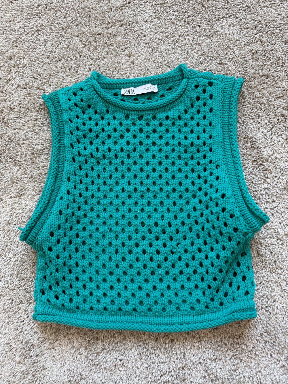 ZARA Teal Openwork Crochet Knit Top